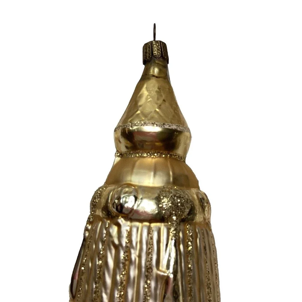 Antique Vintage Glass Bumpy Gold Bursts Bell Shape Christmas Ornament Germany